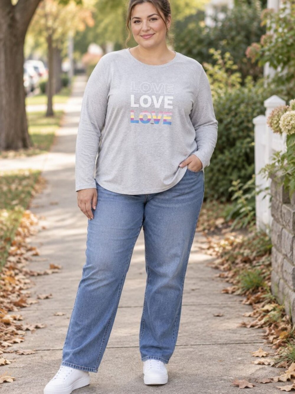 Style & Co XL Gray LOVE Graphic Crewneck Sweatshirt Long Sleeve Casual Athleisur